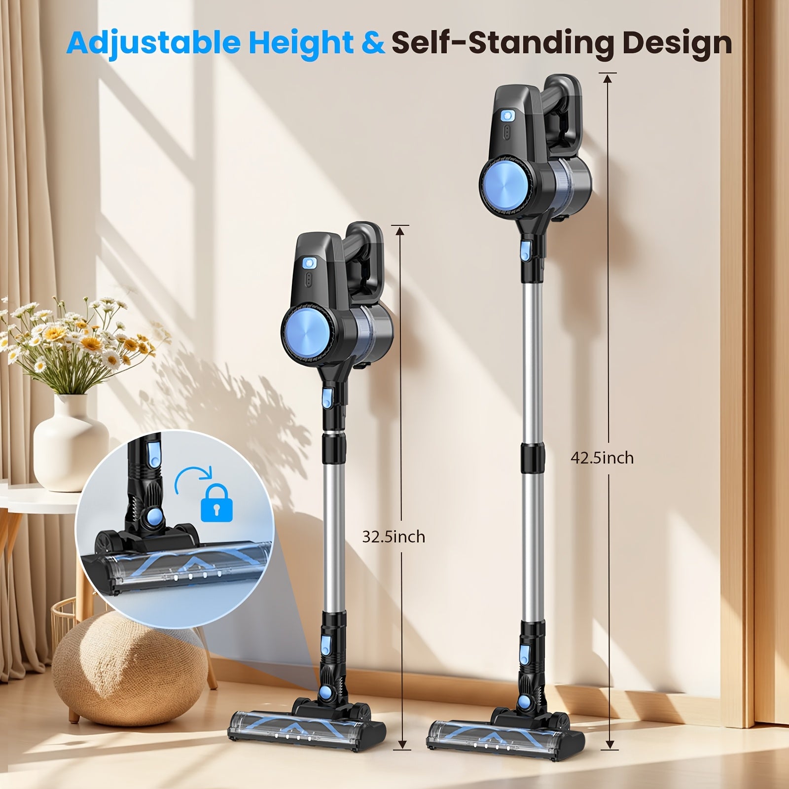 INSE Multi-Purpose Home Cordless Vacuum Cleaner 32KPa Powerful Suction Anti-Tangle Brush Head Effortlessly Removes Pet Hair Ultra-Lightweight At 2.4 Lbs LED Light Head 40-Minute Run Time Ideal for Homes, Cars, Dorm Rooms, And More