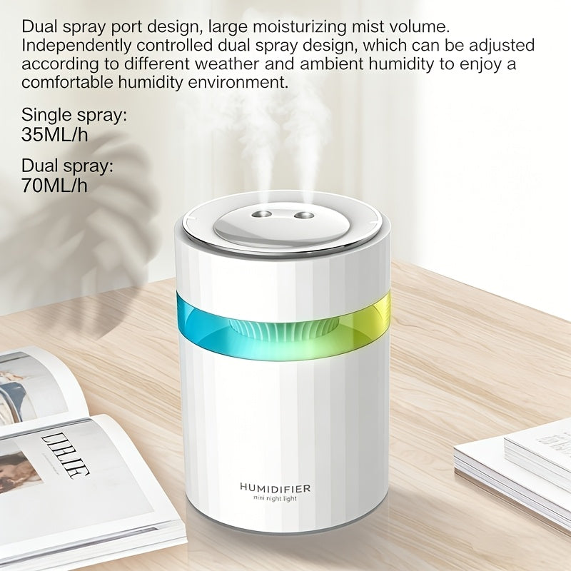 Dual-spout Humidifier, Large Mist Volume And Capacity, Colorful Atmosphere Light, Hydration Wonder Humidifier, Cylindrical Tabletop Humidifier, Light Luxury Modern Style, Long-lasting Moisturizing, Suitable for Bedroom, Living Room, Office