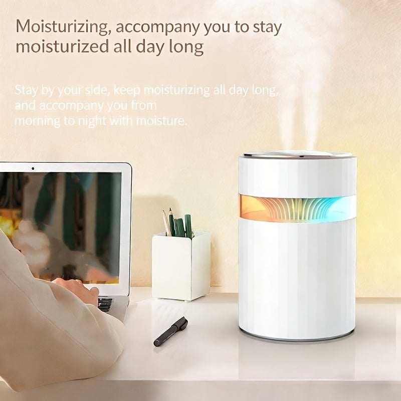Dual-spout Humidifier, Large Mist Volume And Capacity, Colorful Atmosphere Light, Hydration Wonder Humidifier, Cylindrical Tabletop Humidifier, Light Luxury Modern Style, Long-lasting Moisturizing, Suitable for Bedroom, Living Room, Office