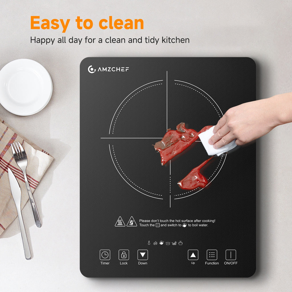 AMZCHEF 1800W Induction Cooktop, Household Single Head Portable Induction Cooker, Intelligent Touch Control, Multi Level Firepower Adjustment, with Timer And Overheating Protection