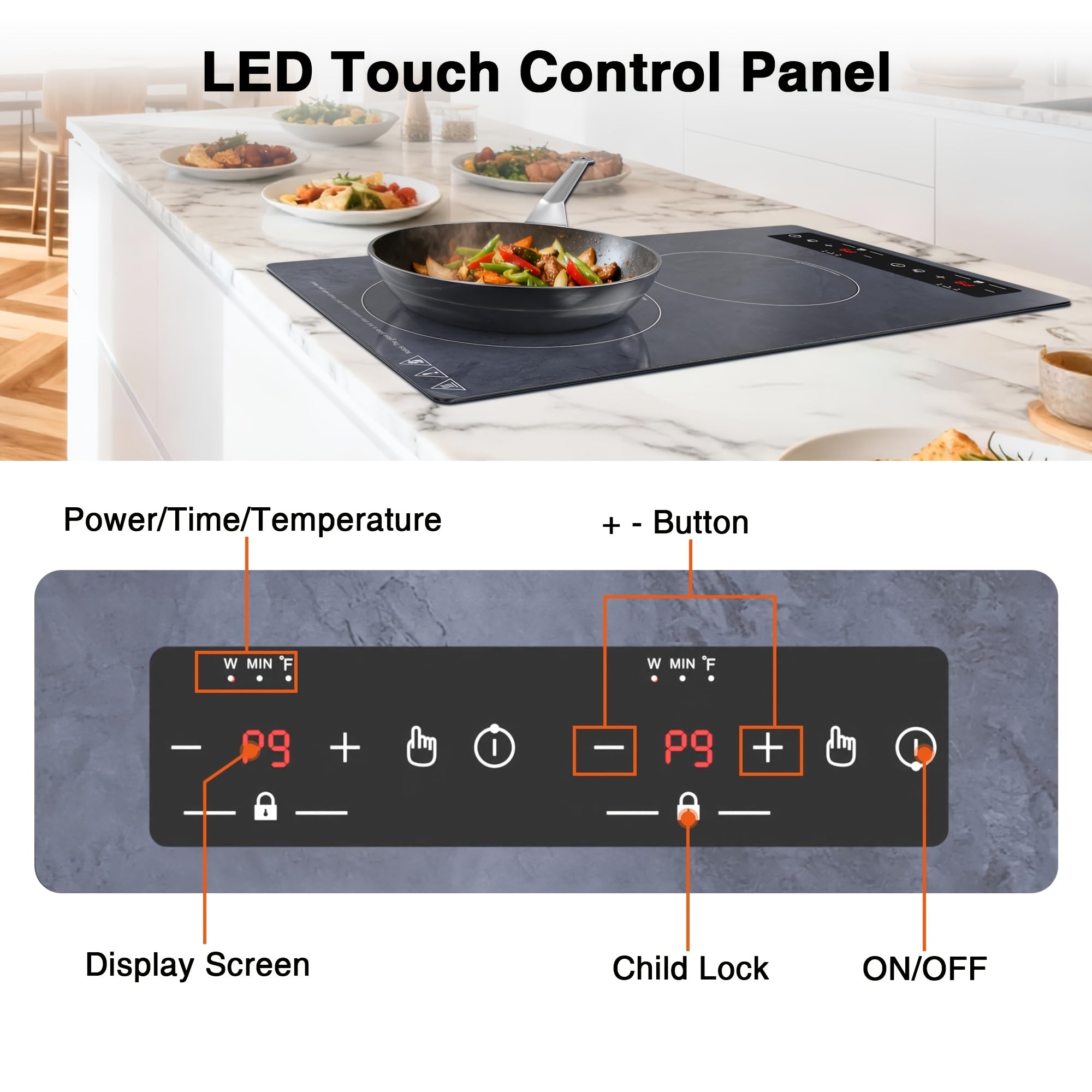 2100W Double Induction Cooktop Portable 12-Inch Electric Cooktop with 120V Induction Burner, Safety Lock, Auto Shutoff Timer, 9 Heating Levels, And Overheat Protection