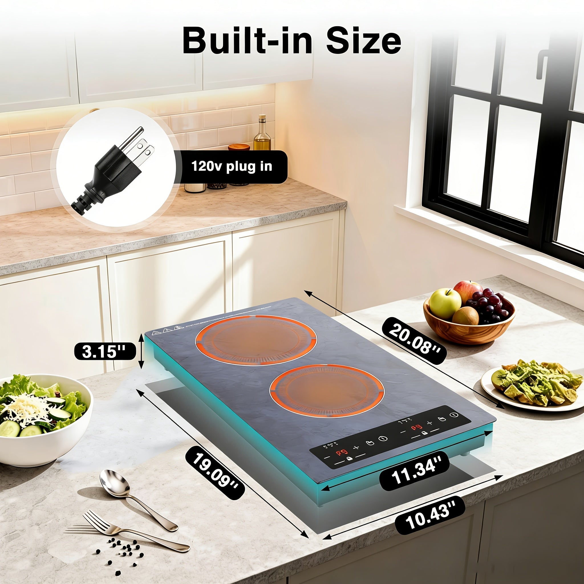 2100W Double Induction Cooktop Portable 12-Inch Electric Cooktop with 120V Induction Burner, Safety Lock, Auto Shutoff Timer, 9 Heating Levels, And Overheat Protection
