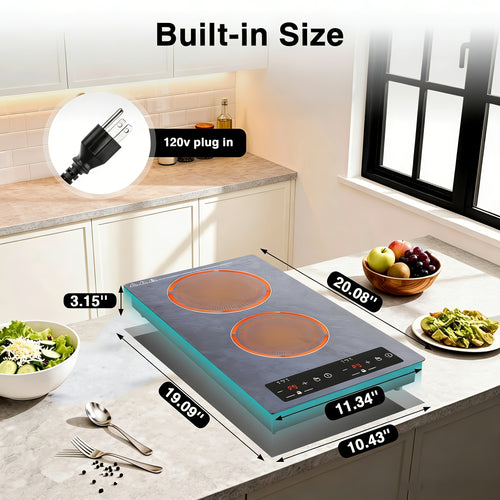 2100W Double Induction Cooktop Portable 12-Inch Electric Cooktop with 120V Induction Burner, Safety Lock, Auto Shutoff Timer, 9 Heating Levels, And Overheat Protection