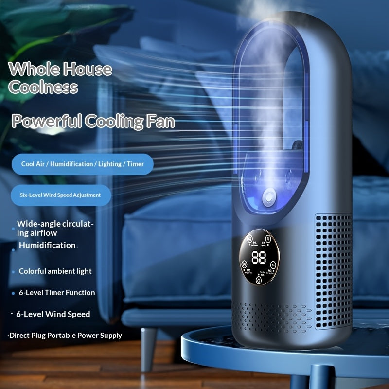 USB- Portable Bladeless Air Cooler & Humidifier Suitable for Home, Office, Travel - 6-Speed Quiet Evaporative Cooling System with Timer, Personal Fan for Bedroom, Compact for Cooling and Humidifier for Small Spaces