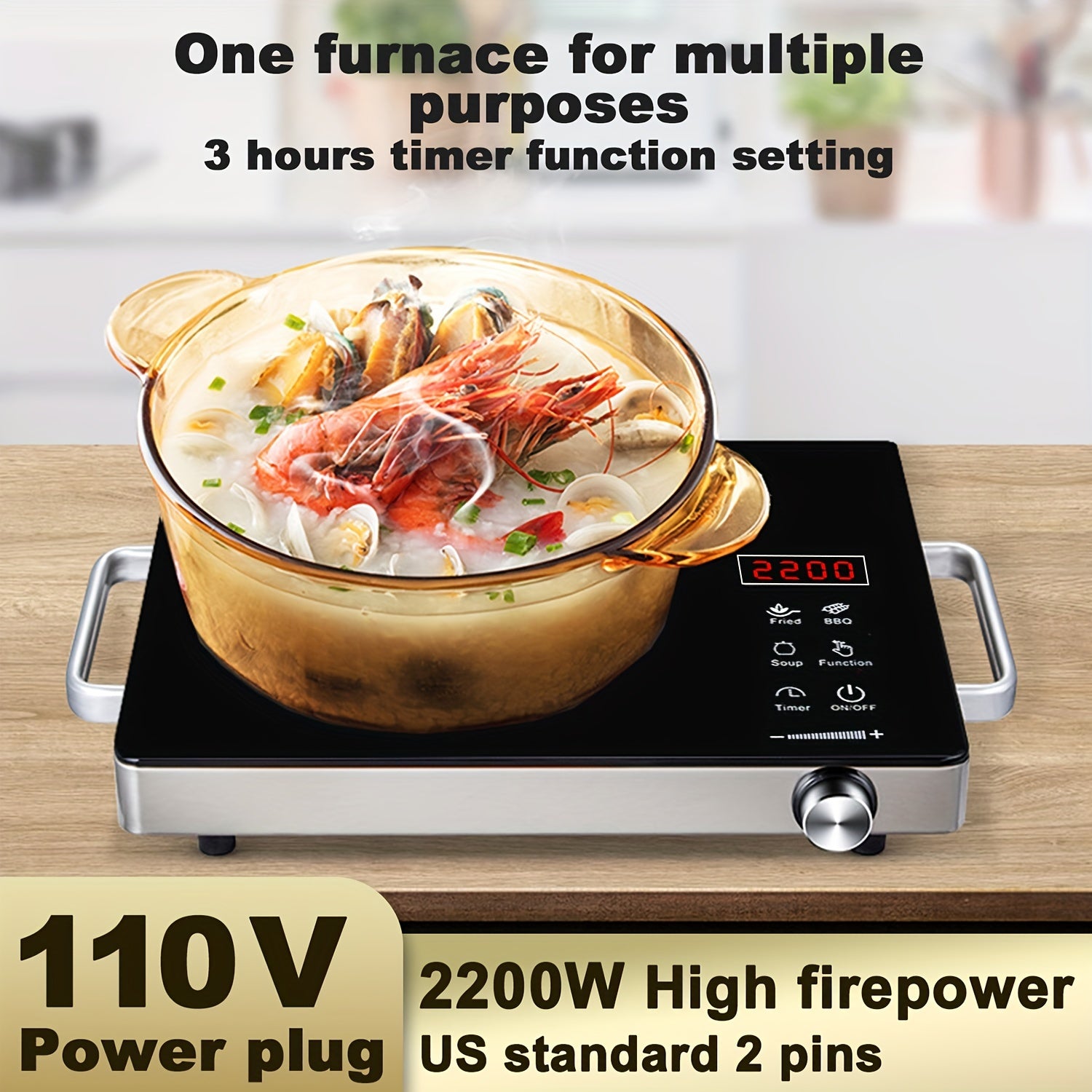 Electric Ceramic Stove, 2200W Ceramic Stove - 2200W Electric Ceramic Stove Infrared Induction Cooker Home Cooktop Cooking Furnace US 110V