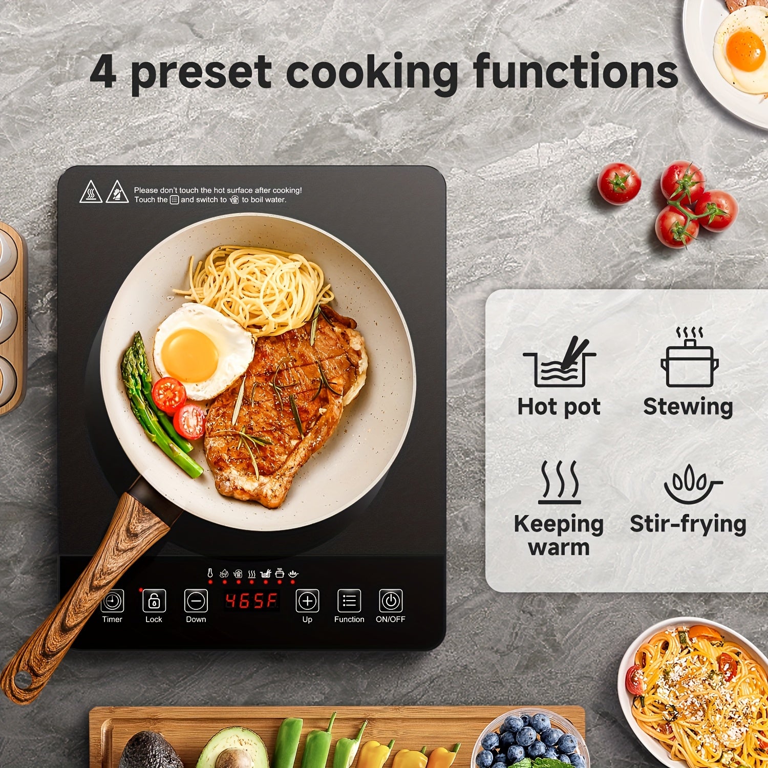 AOBOSI Portable Induction Cooktop, 1800W Fast And Efficient Cooking, Blue LCD Screen, 17 Power Levels\u002F20 Temperature Levels, Pause\u002Ftimer, One-touch Cooking, Three-stage Program, Suitable For Home Kitchens, Apartments, And As A Gift