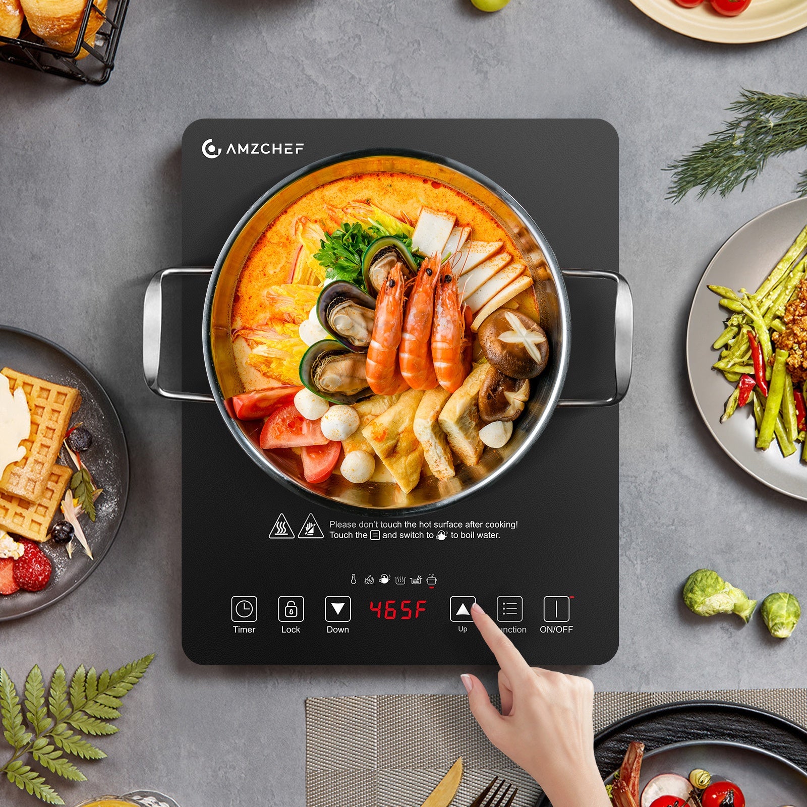 AMZCHEF 1800W Induction Cooktop, Household Single Head Portable Induction Cooker, Intelligent Touch Control, Multi Level Firepower Adjustment, with Timer And Overheating Protection