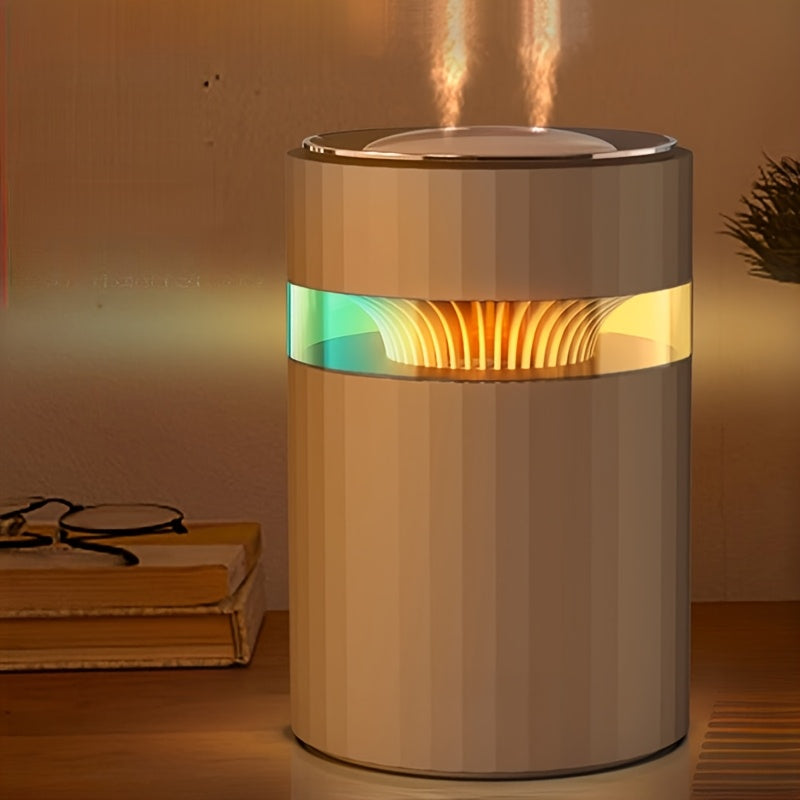 Dual-spout Humidifier, Large Mist Volume And Capacity, Colorful Atmosphere Light, Hydration Wonder Humidifier, Cylindrical Tabletop Humidifier, Light Luxury Modern Style, Long-lasting Moisturizing, Suitable for Bedroom, Living Room, Office