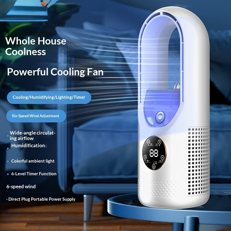 USB- Portable Bladeless Air Cooler & Humidifier Suitable for Home, Office, Travel - 6-Speed Quiet Evaporative Cooling System with Timer, Personal Fan for Bedroom, Compact for Cooling and Humidifier for Small Spaces