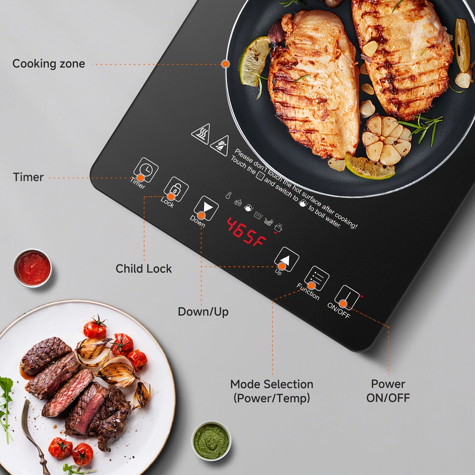 AMZCHEF 1800W Induction Cooktop, Household Single Head Portable Induction Cooker, Intelligent Touch Control, Multi Level Firepower Adjustment, with Timer And Overheating Protection