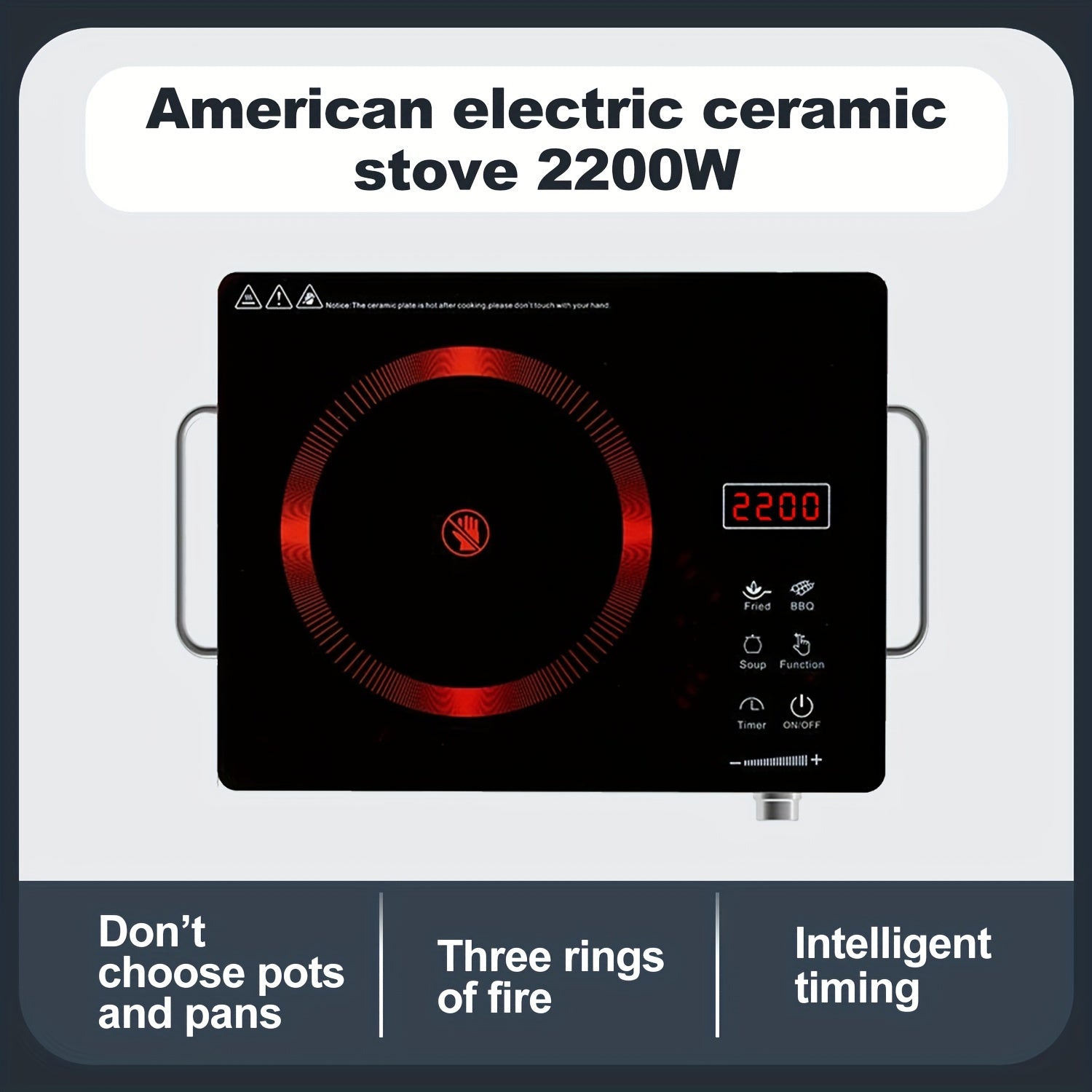Electric Ceramic Stove, 2200W Ceramic Stove - 2200W Electric Ceramic Stove Infrared Induction Cooker Home Cooktop Cooking Furnace US 110V
