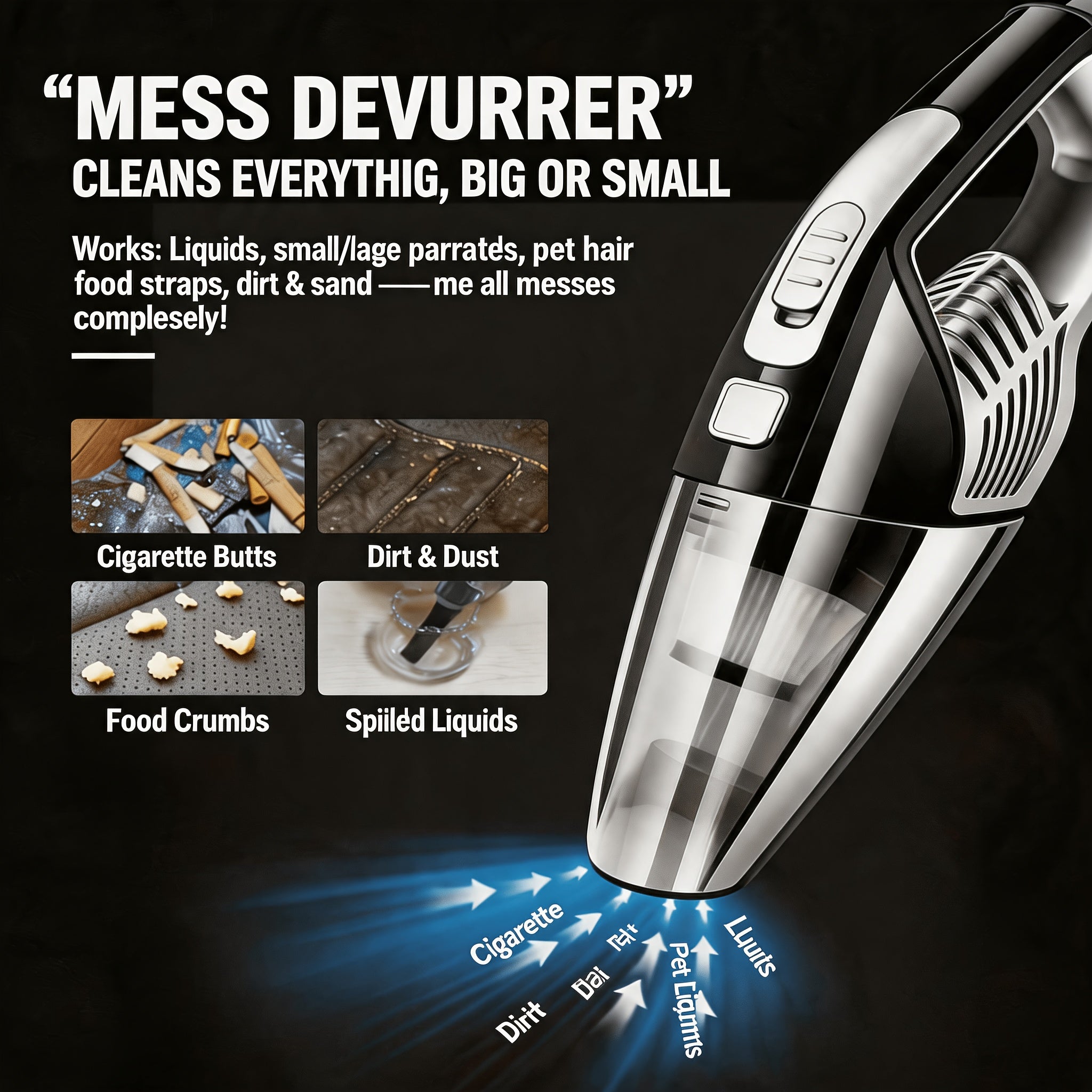 Powerful Car Vacuum Cleaner, Cordless Home Vacuum Cleaner, High Suction Car Vacuum Cleaner, Electric Home Vacuum Cleaner, Vacuum Cleaner Cleaning Kit, Rechargeable Cordless Vac, High Power 6000Pa