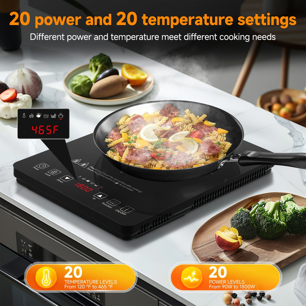 AMZCHEF 1800W Induction Cooktop, Household Single Head Portable Induction Cooker, Intelligent Touch Control, Multi Level Firepower Adjustment, with Timer And Overheating Protection