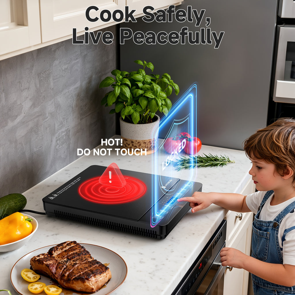 AOBOSI 1800W Portable Induction Cooker, Single-burner Countertop Induction Cooktop, LCD Screen, 17 Power Levels\u002F20 Temperature Levels, One-touch Control, with Timer And Child Lock, Keep Warm, Perfect for Christmas And Thanksgiving Gifts