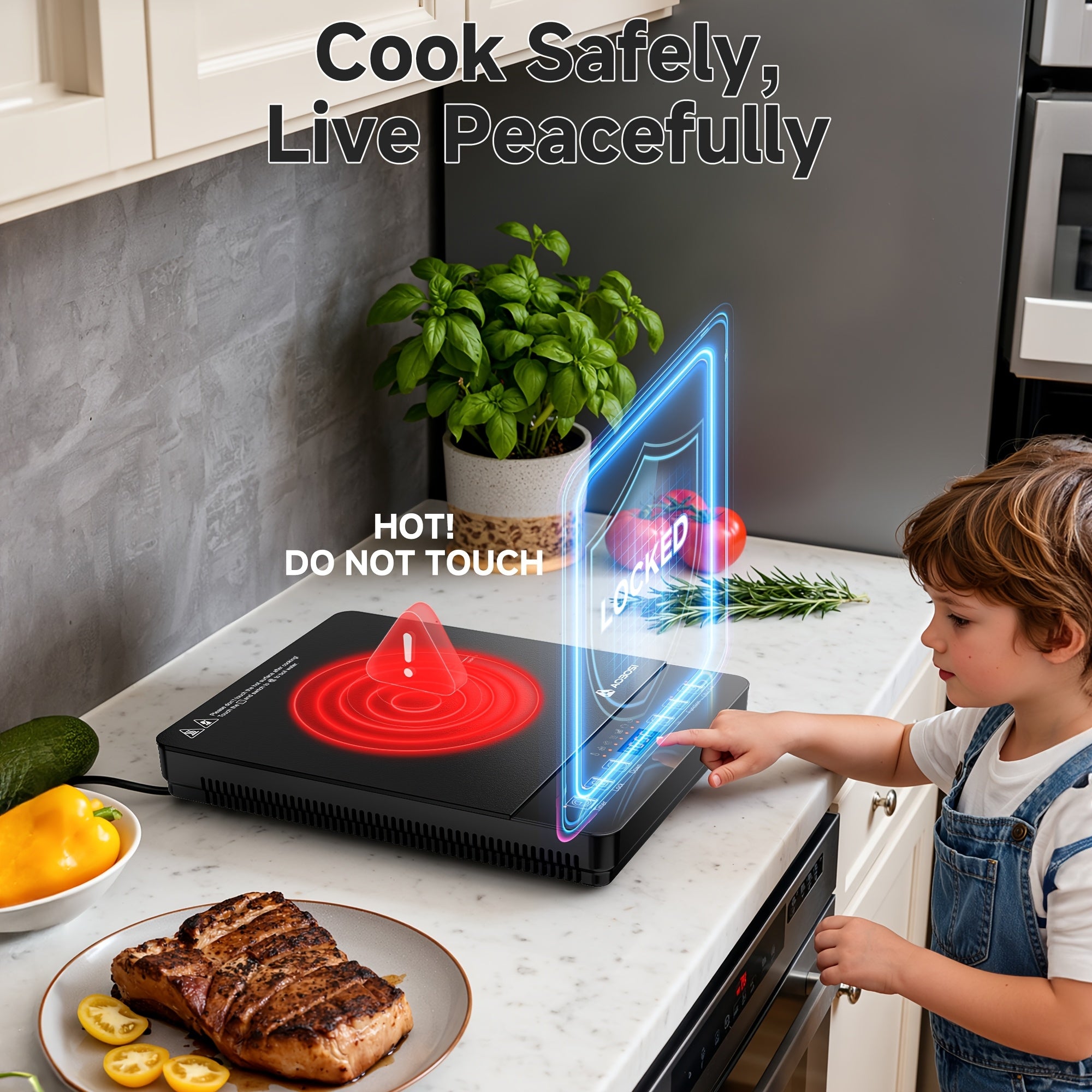 AOBOSI 1800W Portable Induction Cooker, Single-burner Countertop Induction Cooktop, LCD Screen, 17 Power Levels\u002F20 Temperature Levels, One-touch Control, with Timer And Child Lock, Keep Warm, Perfect for Christmas And Thanksgiving Gifts