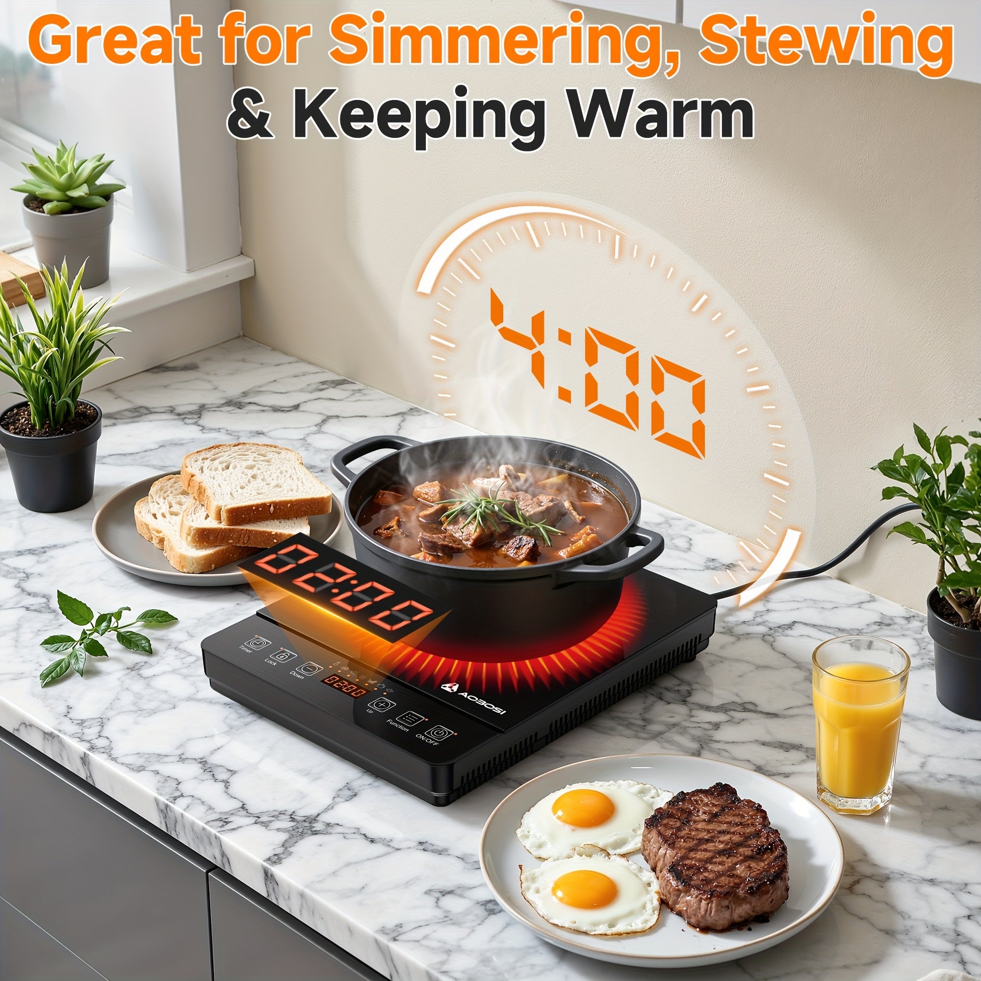 AOBOSI 1800W Portable Induction Cooker, Single-burner Countertop Induction Cooktop, LCD Screen, 17 Power Levels\u002F20 Temperature Levels, One-touch Control, with Timer And Child Lock, Keep Warm, Perfect for Christmas And Thanksgiving Gifts