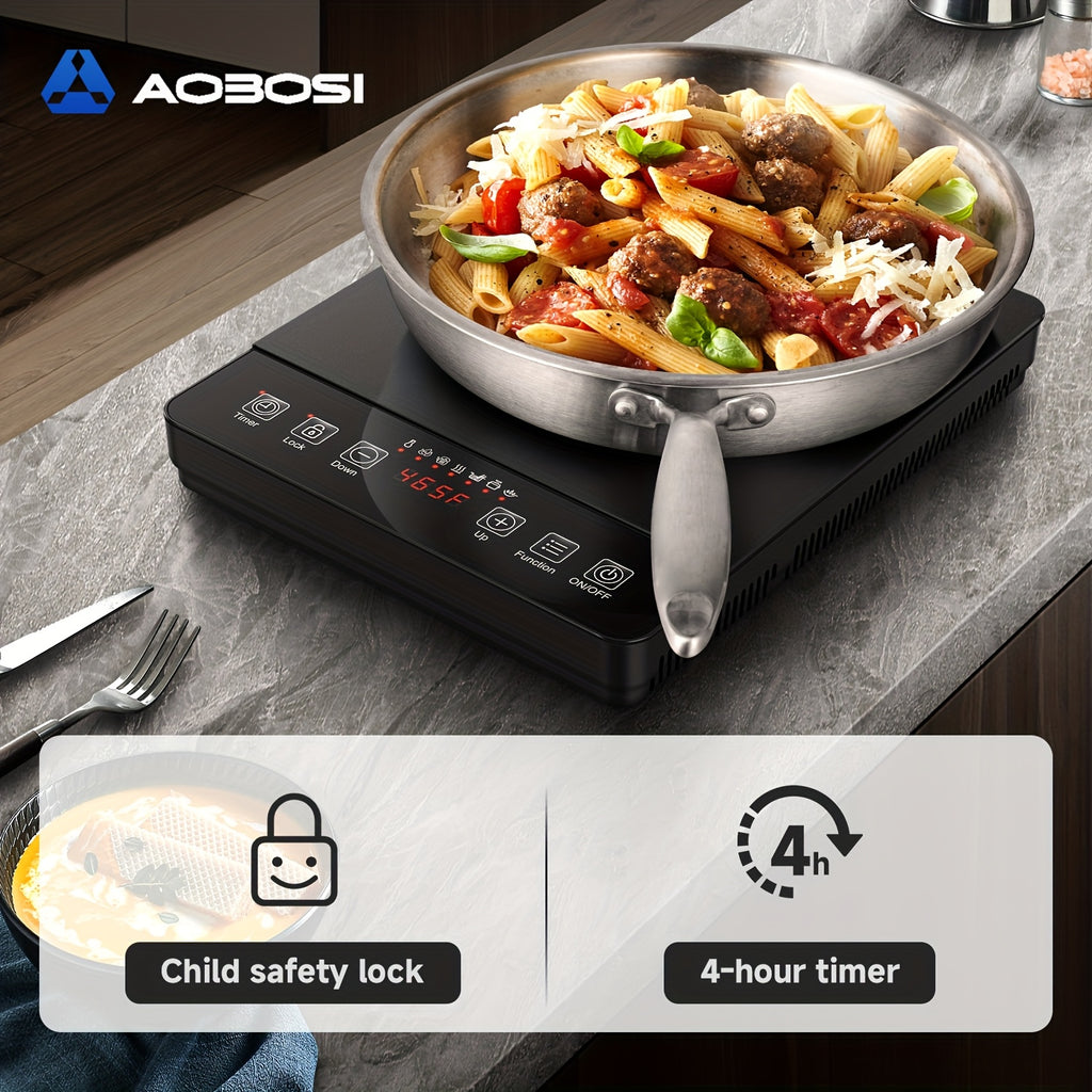 AOBOSI 1800W Portable Induction Cooker, Single-burner Countertop Induction Cooktop, LCD Screen, 17 Power Levels\u002F20 Temperature Levels, One-touch Control, with Timer And Child Lock, Keep Warm, Perfect for Christmas And Thanksgiving Gifts