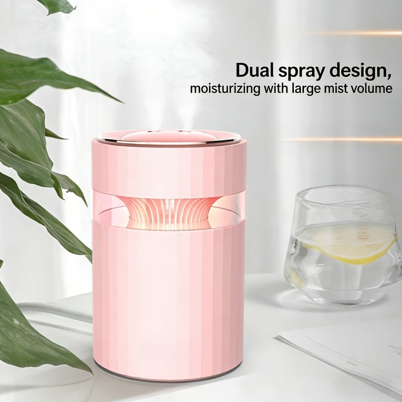 Dual-spout Humidifier, Large Mist Volume And Capacity, Colorful Atmosphere Light, Hydration Wonder Humidifier, Cylindrical Tabletop Humidifier, Light Luxury Modern Style, Long-lasting Moisturizing, Suitable for Bedroom, Living Room, Office