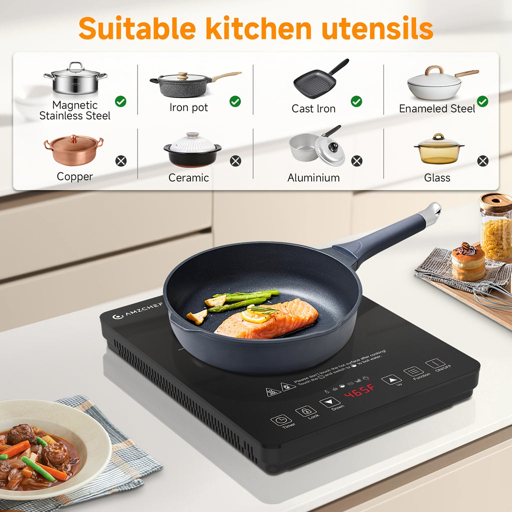 AMZCHEF 1800W Induction Cooker, Household Single Head Portable Induction Cooktop, Intelligent Touch Control, Multi Level Firepower Adjustment, with Timer And Overheating Protection Suitable for Personal Use And Gift Giving