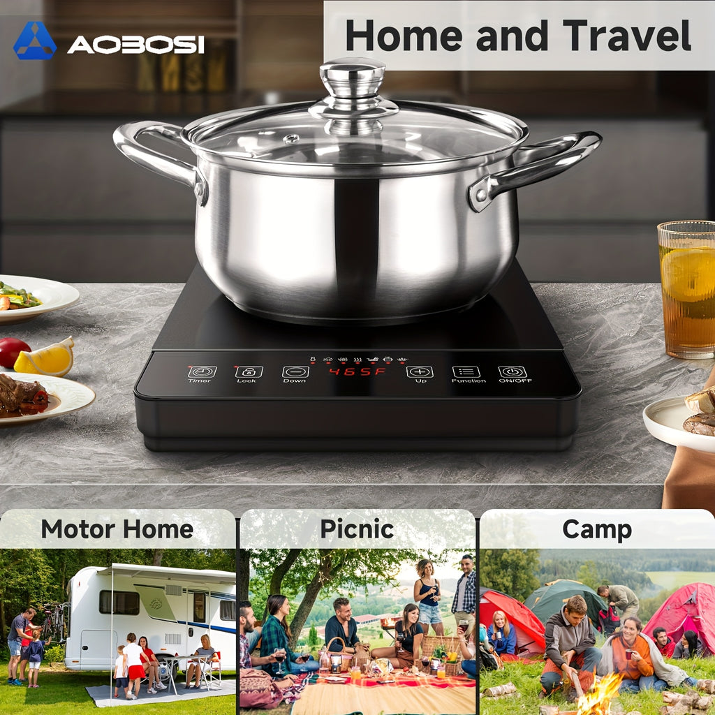 AOBOSI 1800W Portable Induction Cooker, Single-burner Countertop Induction Cooktop, LCD Screen, 17 Power Levels\u002F20 Temperature Levels, One-touch Control, with Timer And Child Lock, Keep Warm, Perfect for Christmas And Thanksgiving Gifts