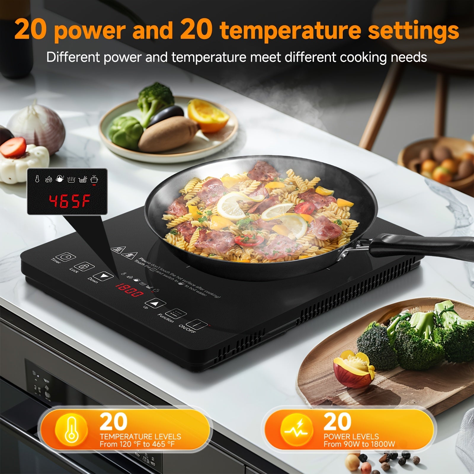 AMZCHEF 1800W Induction Cooker, Household Single Head Portable Induction Cooktop, Intelligent Touch Control, Multi Level Firepower Adjustment, with Timer And Overheating Protection Suitable for Personal Use And Gift Giving