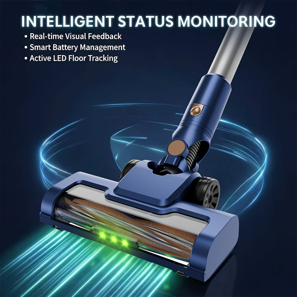 Navy Blue Cordless Vacuum Cleaner, 70Kpa Powerful Suction, LED Display, HEPA Filter, Anti-Tangle Brush, LED Headlight, Quiet 2-In-1 Lightweight Handheld Vacuum for Hard Floor, Carpet, Pet Hair