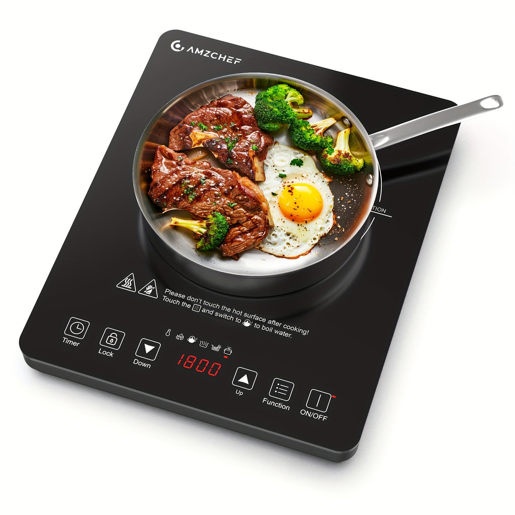 AMZCHEF 1800W Induction Cooker, Household Single Head Portable Induction Cooktop, Intelligent Touch Control, Multi Level Firepower Adjustment, with Timer And Overheating Protection Suitable for Personal Use And Gift Giving
