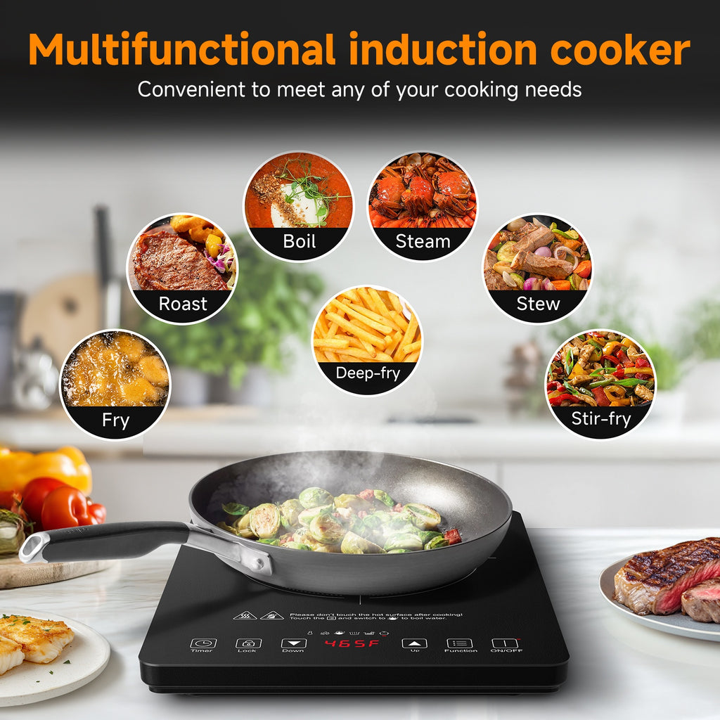 AMZCHEF 1800W Induction Cooktop, Household Single Head Portable Induction Cooker, Intelligent Touch Control, Multi Level Firepower Adjustment, with Timer And Overheating Protection