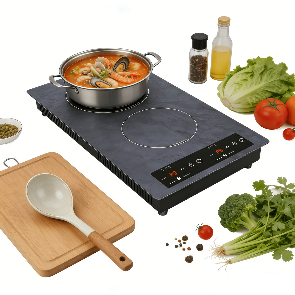 2100W Double Induction Cooktop Portable 12-Inch Electric Cooktop with 120V Induction Burner, Safety Lock, Auto Shutoff Timer, 9 Heating Levels, And Overheat Protection