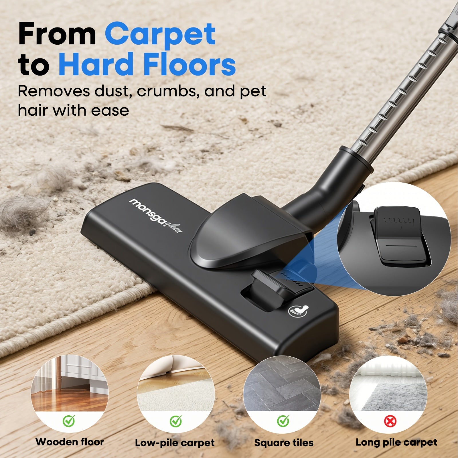 40KPA 600W Stick Vacuum Cleaner Corded, Corded Vacuum for Home Cleaning, Lightweight Vacuum Cleaner, Carpet Vacuum, Hard Floor Vacuum, Pet Hair Vacuum