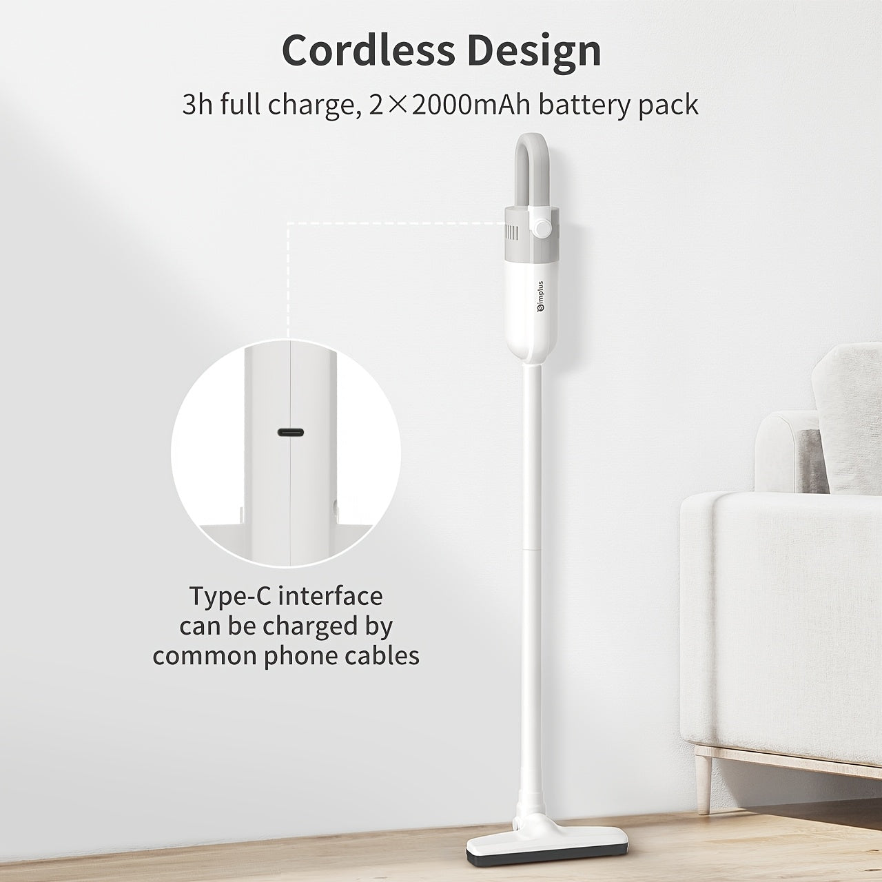 Simplus Cordless Vacuum Cleaner, Car Vacuum, Wireless Home Vacuum, Lightweight Portable, Long Battery Life, 2 Modes, Type-C Rechargeable, 3-Layer High-Efficiency Filtration, Low Noise, Anti-Hair Wrap